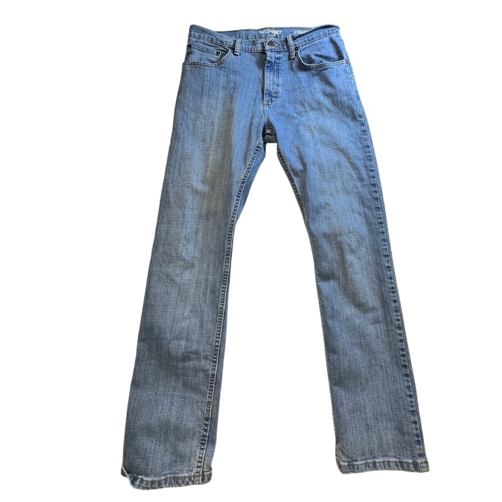 Wrangler Straight Fit Jeans Light Wash Denim Pants Casual Mens Size 32x32‎